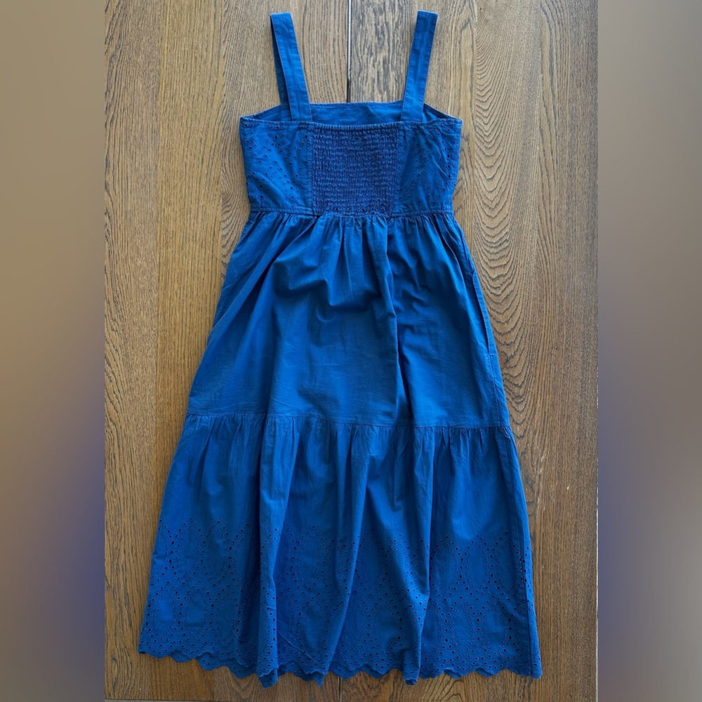 Uniglo Cotton Sun Midi Dress Eyelet Smocked Pockets Blue Size XS Women's - Picture 3 of 16